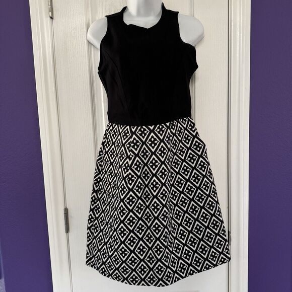 Lucky Brand Dresses & Skirts - Lucky Brand Geometric Jacquard Black White Sleeveless Dress Pockets Size 6 NWOT